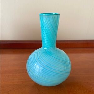 Vintage Dansk Teal/Turquoise Swirled Glass Vase